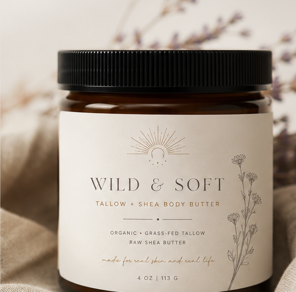 Wild and Soft tallow and shea body butter jar