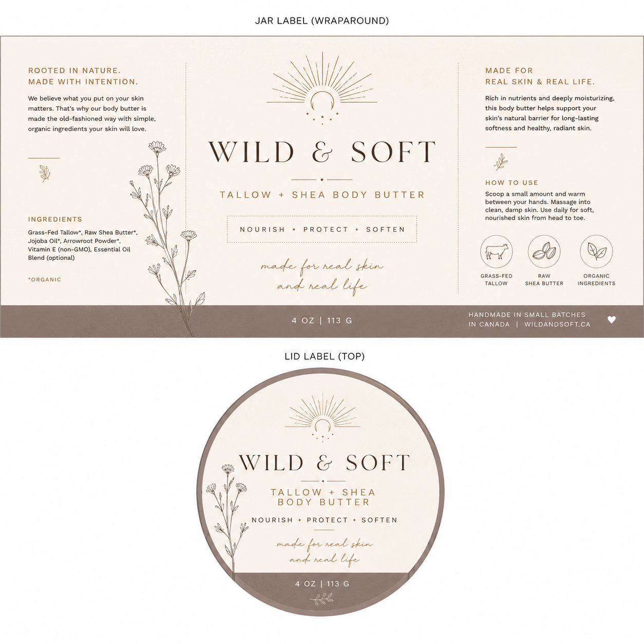 Wild and Soft label system with wraparound and lid labels